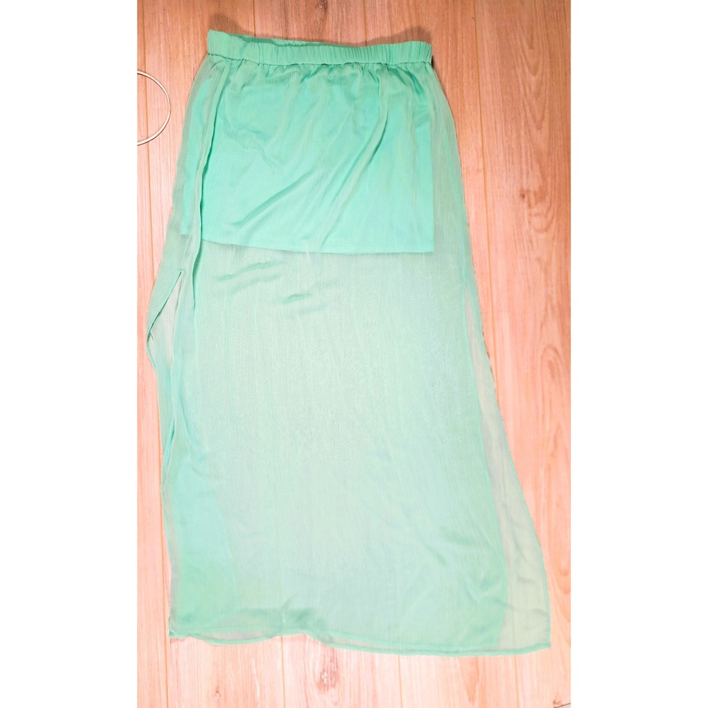 Express Mint Green Chiffon Maxi Skirt Elastic Waist Lined Side Slit Size Small
